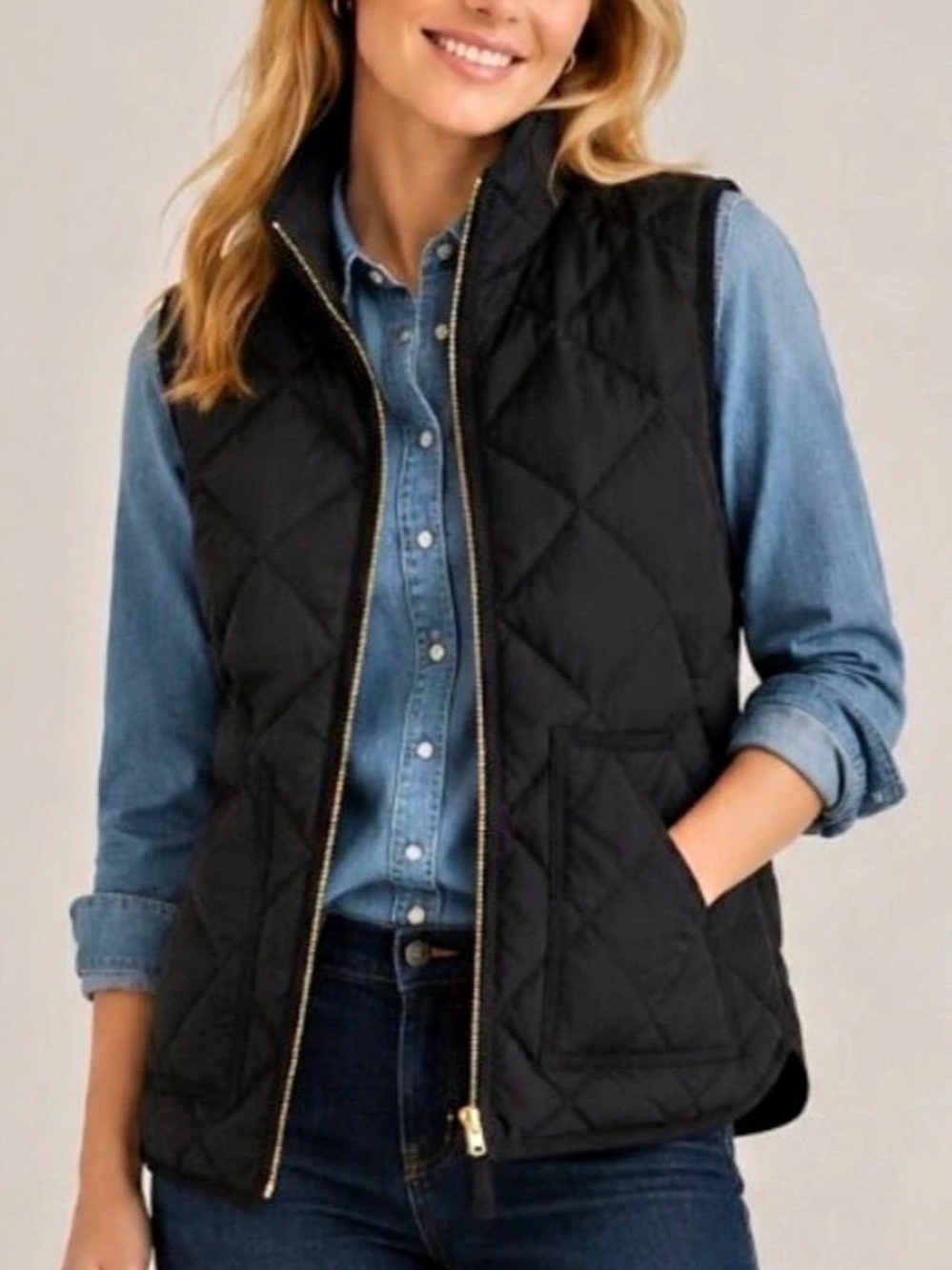 J.Crew Quilted Puffer Vest in Black